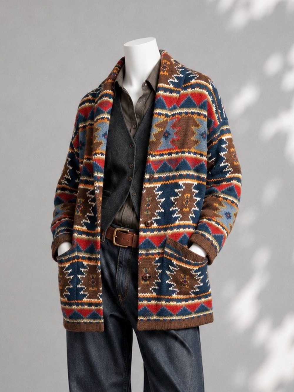Vintage Carole Little Aztec Wool Blend Cardigan M Oversized Southwestern Chunky